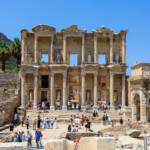 Facade of the Celsus Library and ruins of Ephesus